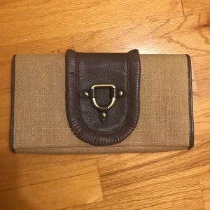 Kate Landry burlap and leather clutch.